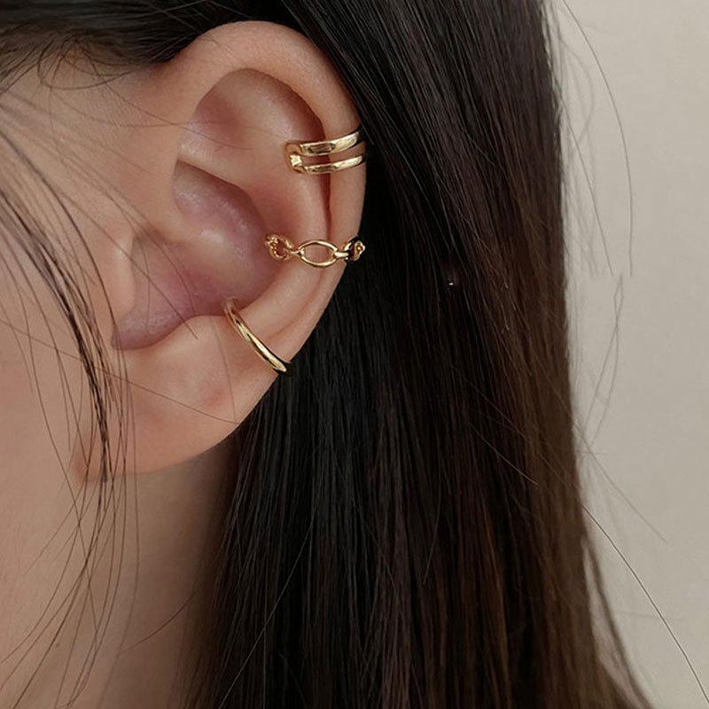 2025 New Fashion Gold Color Circle Non-Piercing Ear Clip Earrings for Women Man Fake Piercing Ear Cuff Earrings Zircon Set Gift