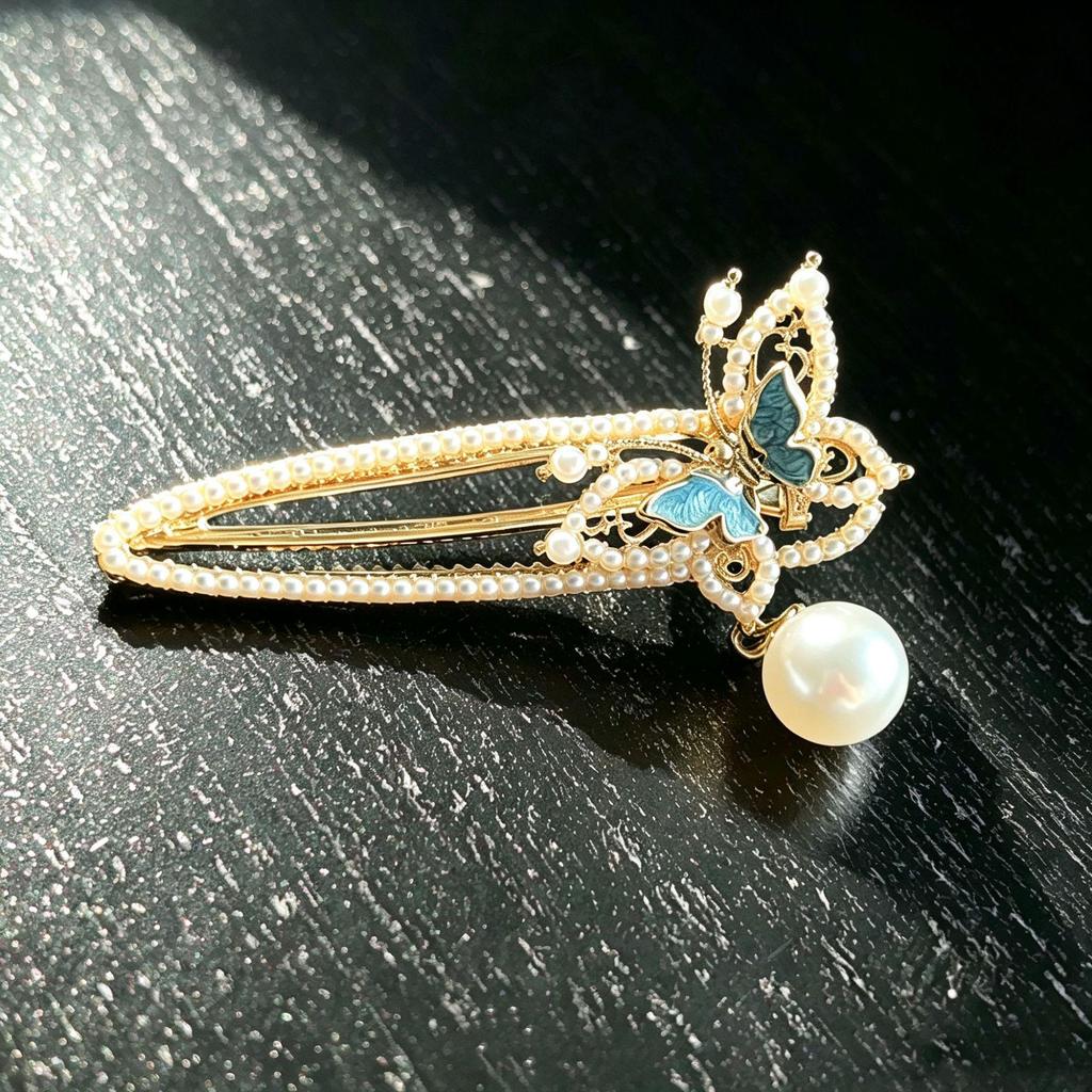 Exquisite Pearl Butterfly Hair Clip for Women - High-End Duckbill Headwear for Bangs and Hair Accessories