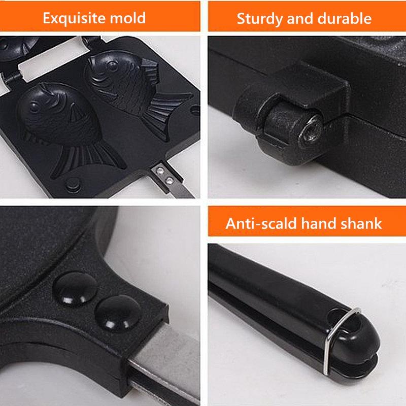 Taiyaki giapponese antiaderente a forma di pesce Bakeware Waffle Pan Maker 2 stampi Strumenti per la cottura della torta