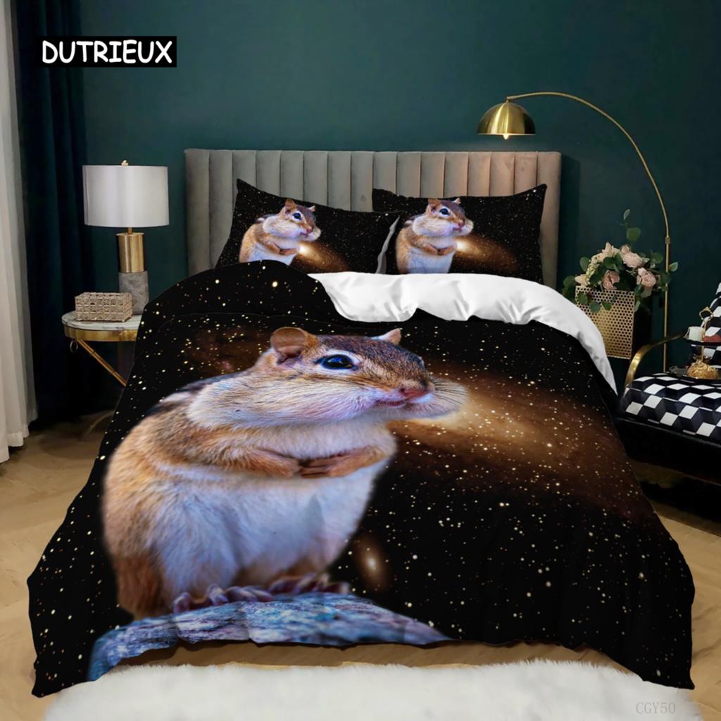 Sada povlaku na přikrývku Veverka Roztomilá veverka Větve Povlak na přikrývku pro děti Chlapci Dívka Mikrovlákno Zvířecí téma King Size Ložní souprava