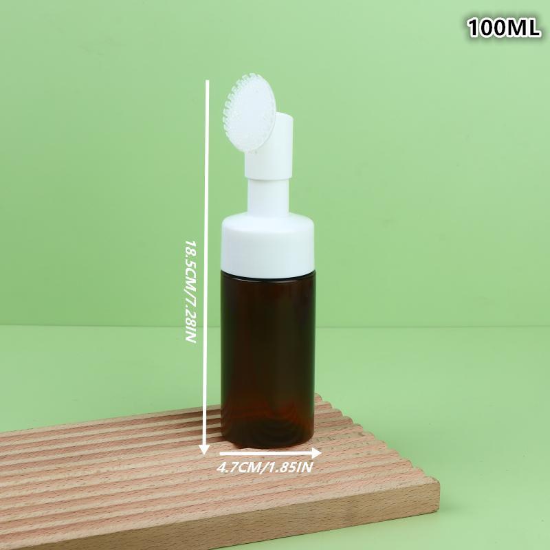 

Brown Soap Foaming Bottle Plastic Facial Cleanser Mousse Pump Dispenser With Silicone Brush Head Refillable Bottle For Shampoo 100ml