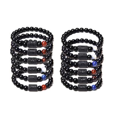 Braccialetto di coppia con perline di pietra nera unisex con ciondolo di gioielli di moda, 12 segni zodiacali e costellazioni