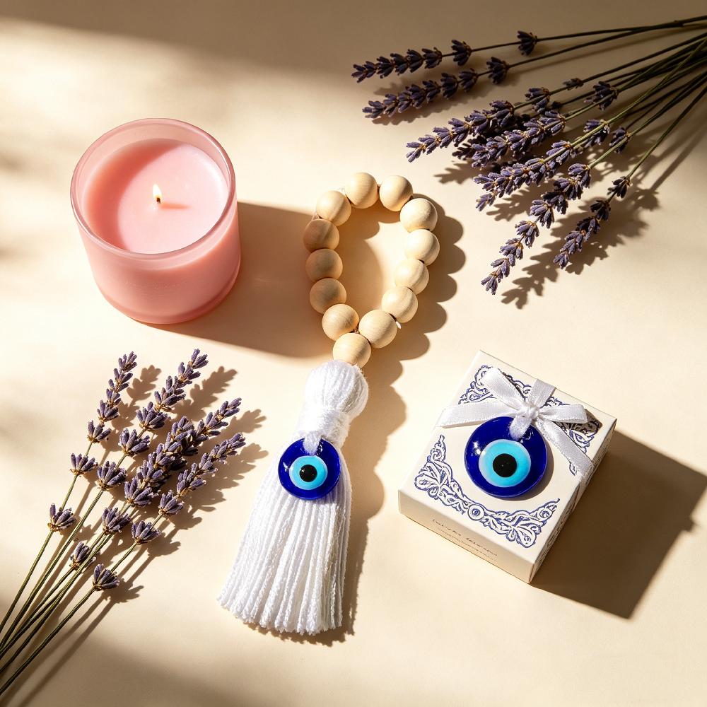 Handmade Boho Evil Eye Hanging Ornament, Wood Bead Tassel Lucky Charm For Car Home Door Decor