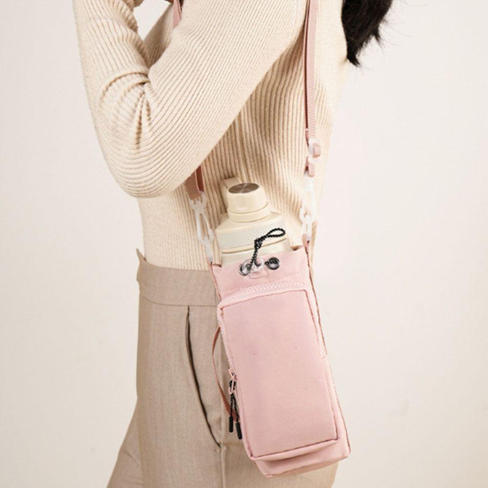 Adjustable Shoulder Strap Water Bottle Crossbody Bag Front Pocket Waterproof Thermos Bottle Holder Large Capacity Drawstring