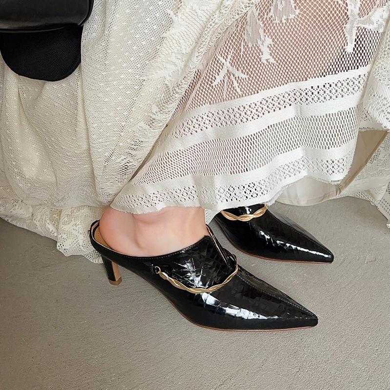 Fashion Women's Slipperrs Luxury Elegant Genuine Leather Casual for Women Trend 2025 Comfortable Pointed Toe Outdoor Wedge Heel Shoes