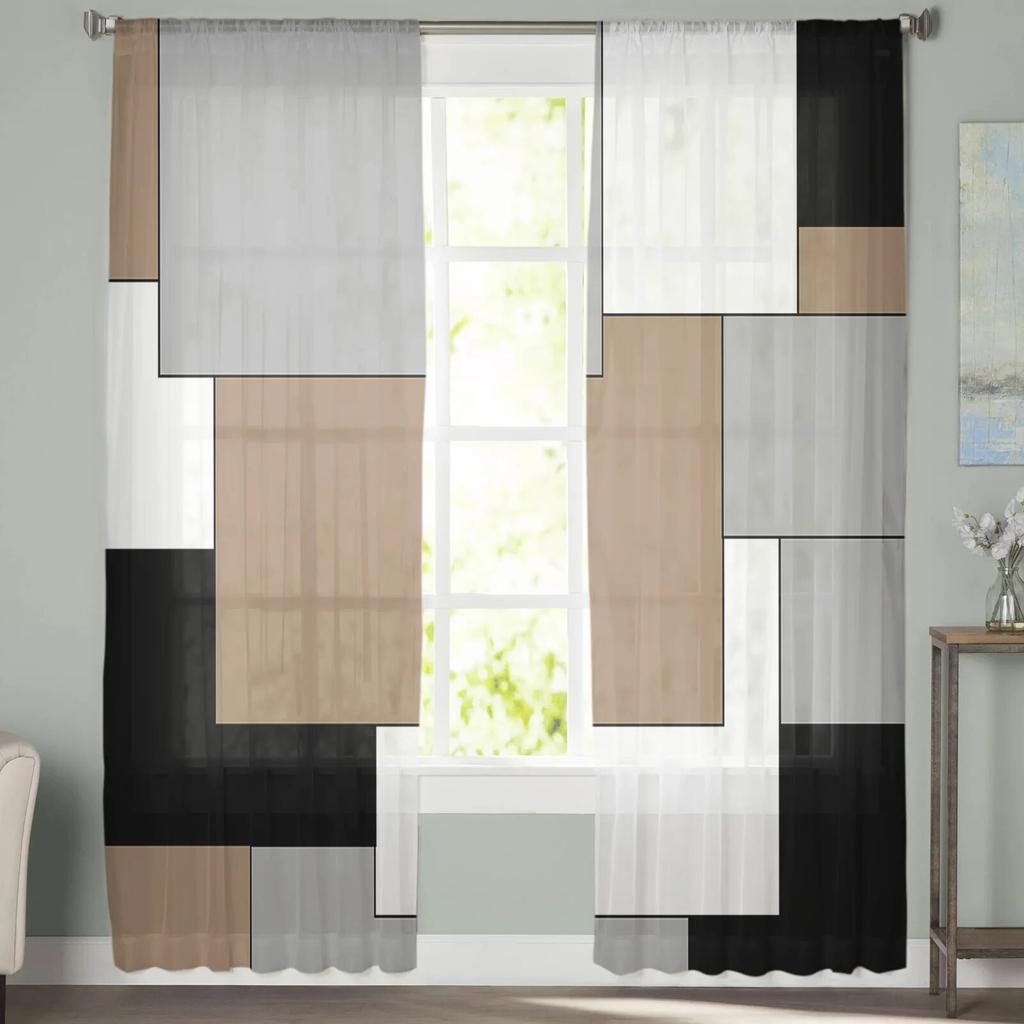 Mosaic Abstract Printed Sheer Curtains for Bedroom Living Room Balcony Summer Home Decor Tulle Window Dressing