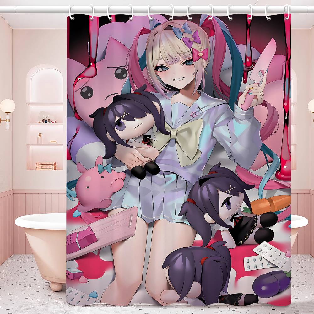 Needy-Girl Overdose Shower Curtain Bath Curtain Print Polyester Fabric Waterproof Bathroom Curtains With Hooks Bath Screen