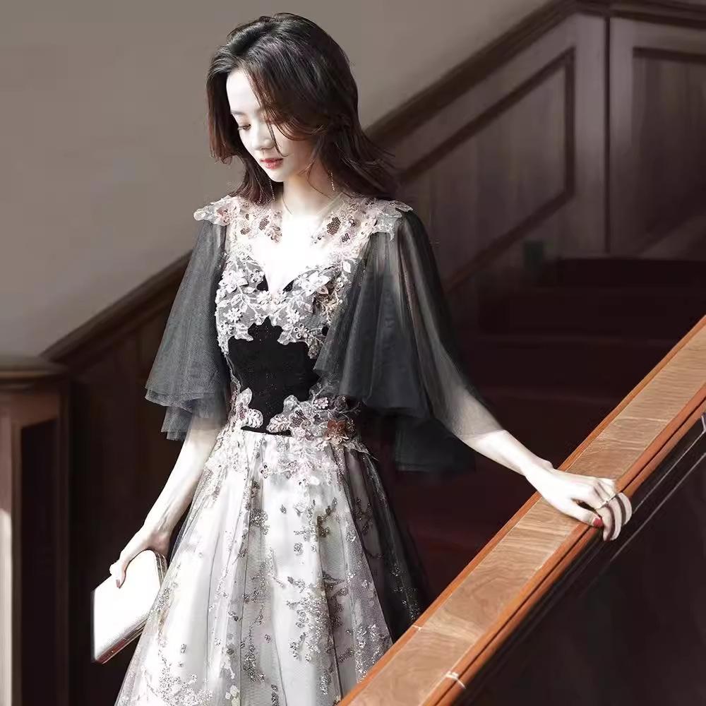 Evening Dress Women's 1011 Summer New Temperament Black Simple Annual Meeting Catwalk Banquet Evening Dress