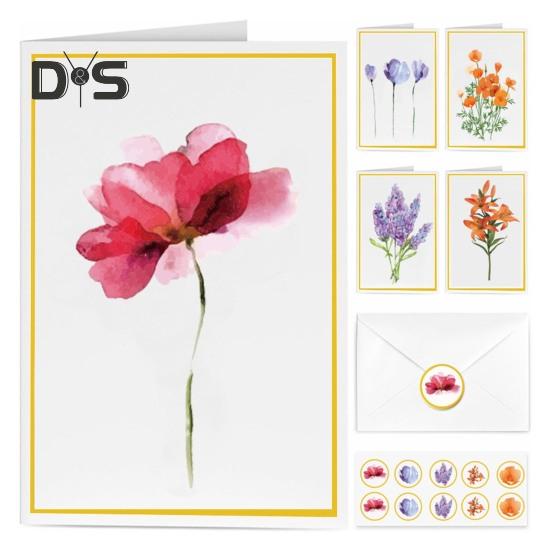 10 stk notatkort Gullfolie blomsterdesign gratulasjonskort med konvolutter og klistremerke til bursdags bryllupsdag Business Gathering