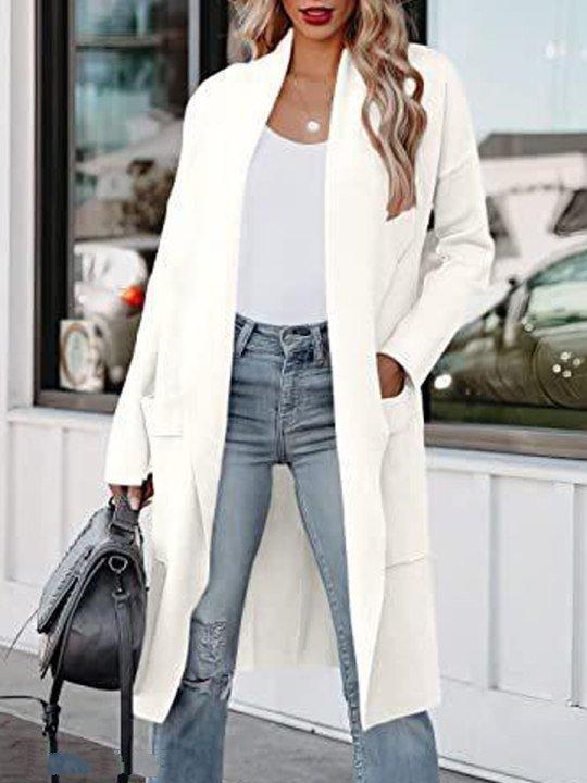 2026 Women's Autumn Casual Loose Solid Color Long Cardigan Pocket Woolen Coat