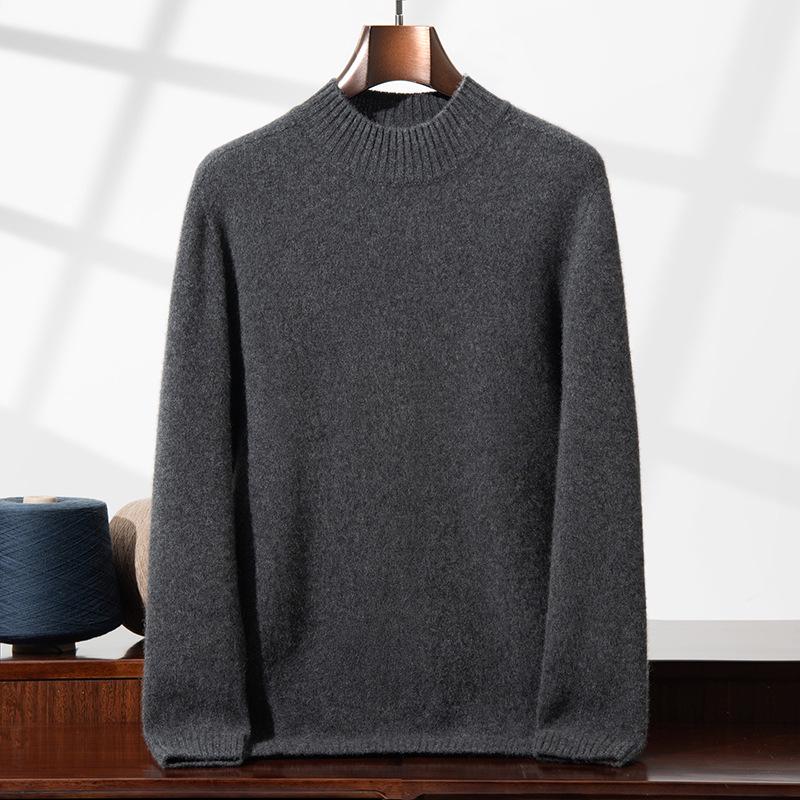 Men's High Neck Thickened Cashmere Sweater: Loose Fit, Plus Size, Warm Knit Base Layer for Autumn/Winter.