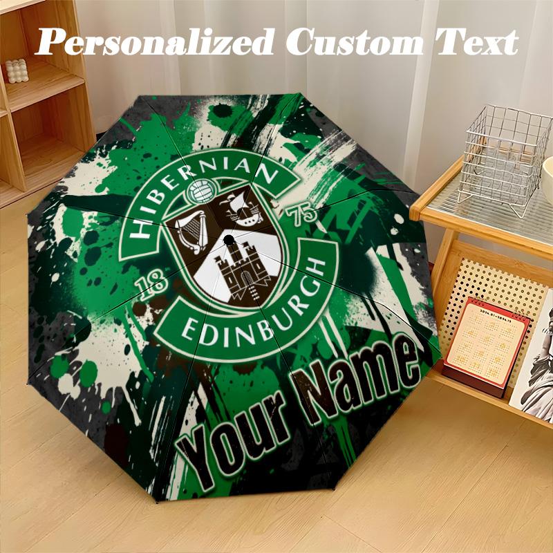 8 Rib Auto Folding Umbrella Hibernian FC Print Custom Name Text Portable Rain Gear
