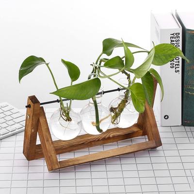 Dekoration Bonsai Pflanzgefäß Blumentopf Hydroponische Pflanzenvasen Glasvase Holzrahmen