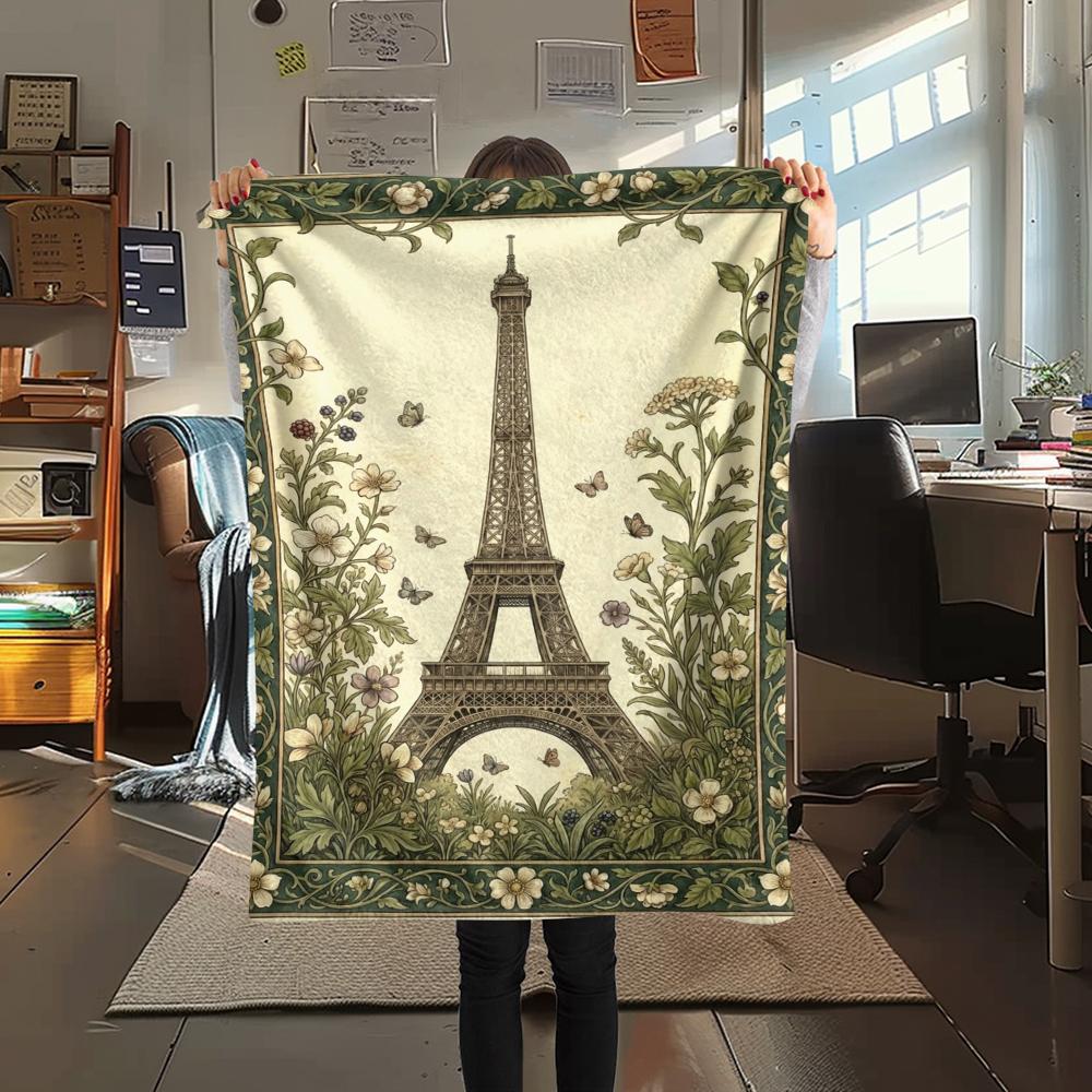 Paris Eiffel Tower Print Flannel Blanket, High Quality Comfortable for All Seasons, Home Decor, Warmth and Comfort, Perfect for Christmas Gifts95