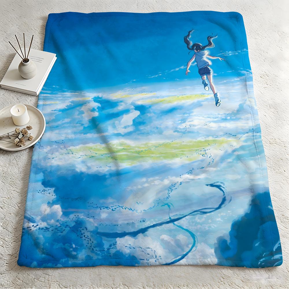 Anime W-Weathering with You-u Throw Warm Soft Flannel Blanket, Multi-use for Sofa Bed Camping Travel Nap