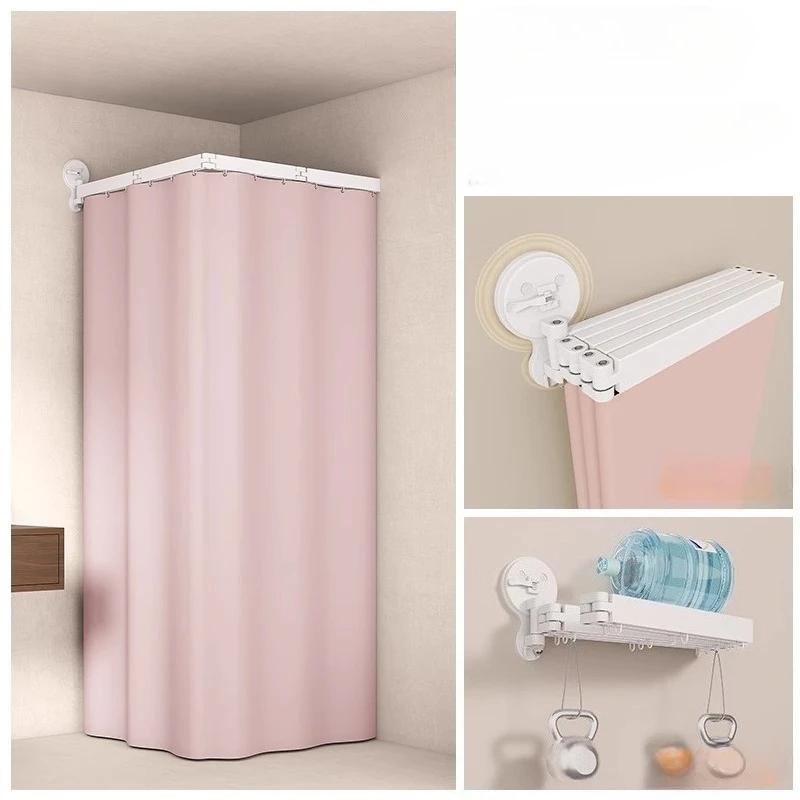 L Shape Folding Shower Curtain Suction Cup No Drilling Bathroom Dry And Wet Separation Waterproof Toilet Corner Shower Partition