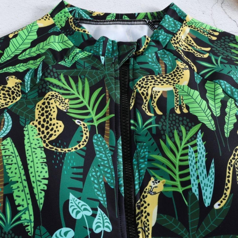 European and American One-piece Swimwear Zipper Bikini Slim Printing Sexy Long-sleeved Swimsuit