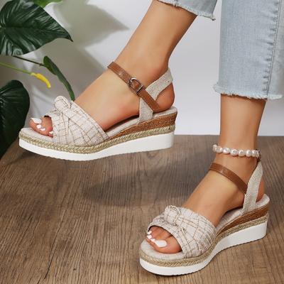 Women's Shoes Summer Straight Line Sandals Buckle Slope Heel Thick Sole Sandals Women