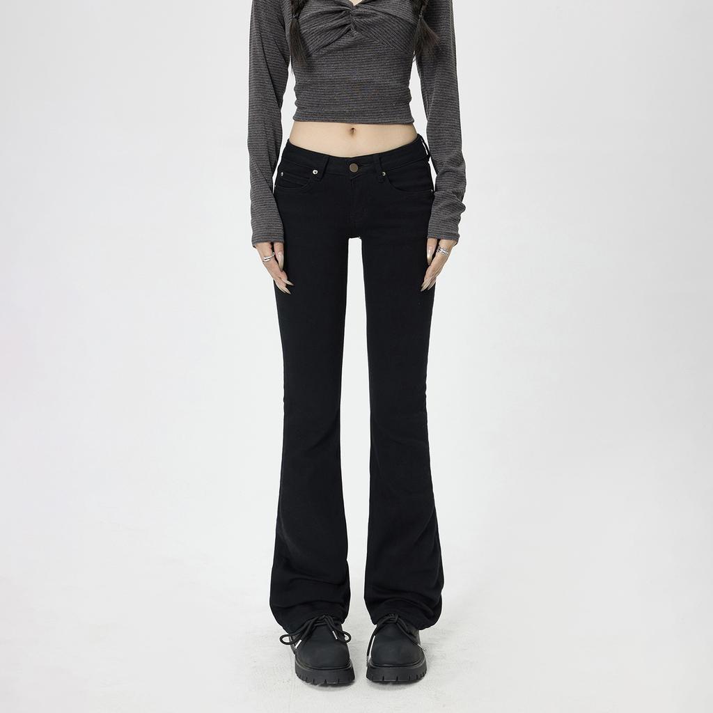 American retro low-rise micro-pull jeans women's autumn new elastic slim-fitting and thin versatile bell pants