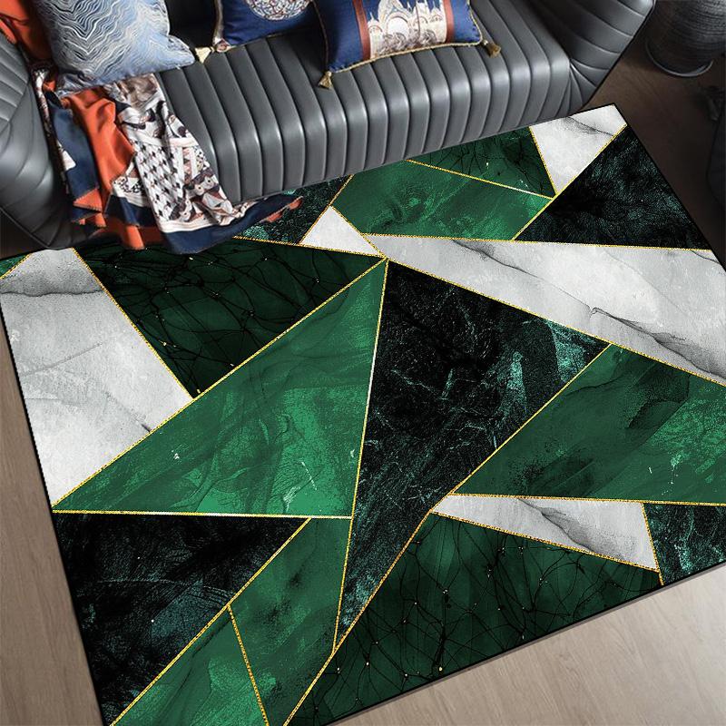 Modern Geometric Golden Edge Carpets for Living Room Light Luxury Rugs for Bedroom Soft Flannel Lounge Sofa Floor Mats Washable