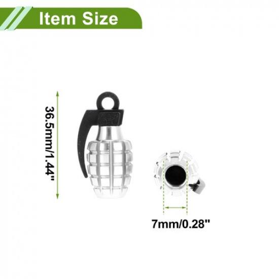 Tire Valve Stem Cap Grenade Shape Tyre Valve Dust Cover Silver Tone for Car 4Pcs