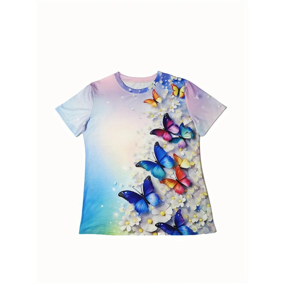 Women's Casual Elegant Round Neck T-Shirt - Floral Print Summer Top Maroon Color Block Design Breathable Medium Stretch Casual