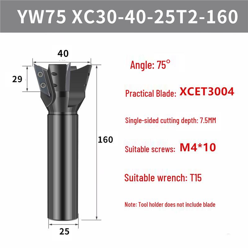 Long-Edge Dovetail Cutter Holder for XCET3004 Milling: 55°, 60°, 75° V-Groove & Disc Bottom Cleaning