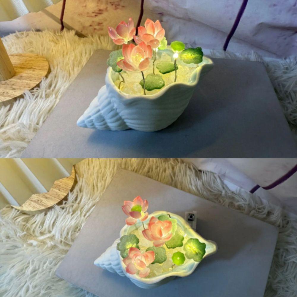Lotus Design Sea Shell Glass Lotus Glass Material DIY Lotus Lamp Small Night Lamp  Girlfriend Gift