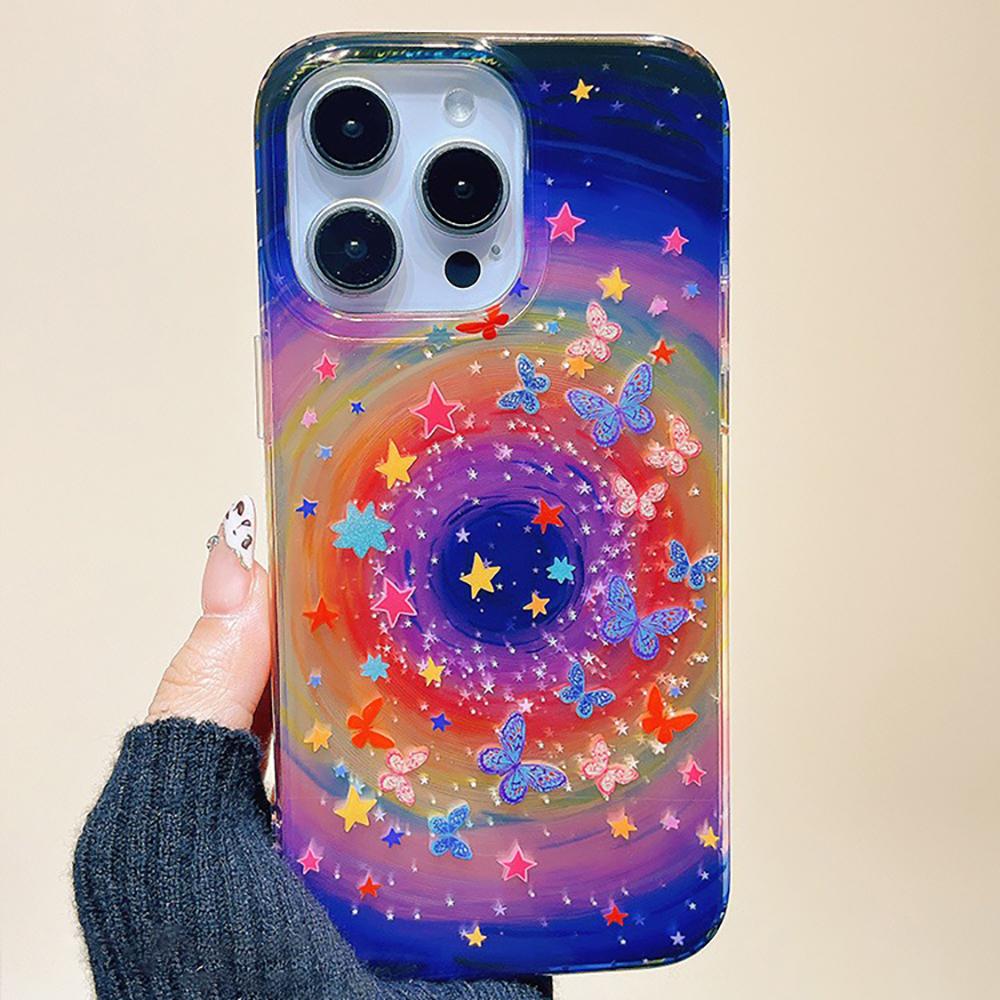Iridescent Glossy Phone Case for iPhone 11 13 14 15 16 17 Pro 17 13 14 15 Pro Max High Quality Fantasy Floral Style Full Protection Shell