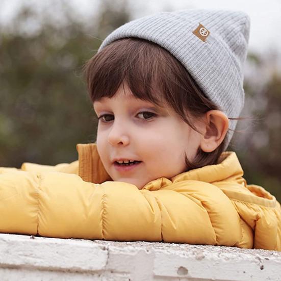 Kids Autumn Winter Knitting Hat Brimless Solid Color Thickened Fleece Lining Hat Boys Girls Hat Headwear