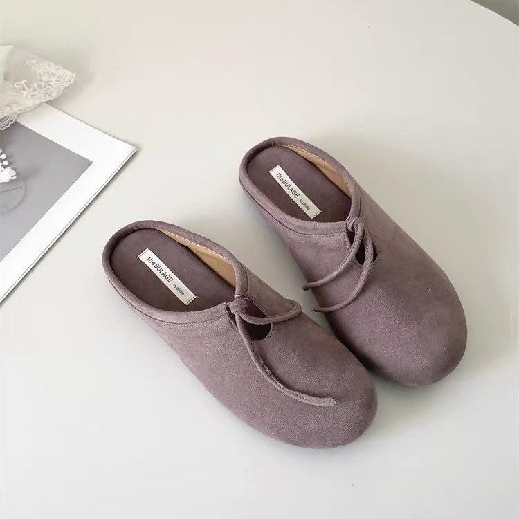 

Japanese small fresh Mori suede slippers women s 2025 spring new outer wear lace-up lazy Muller flat-bottomed bag head tow 39 фиолетовый
