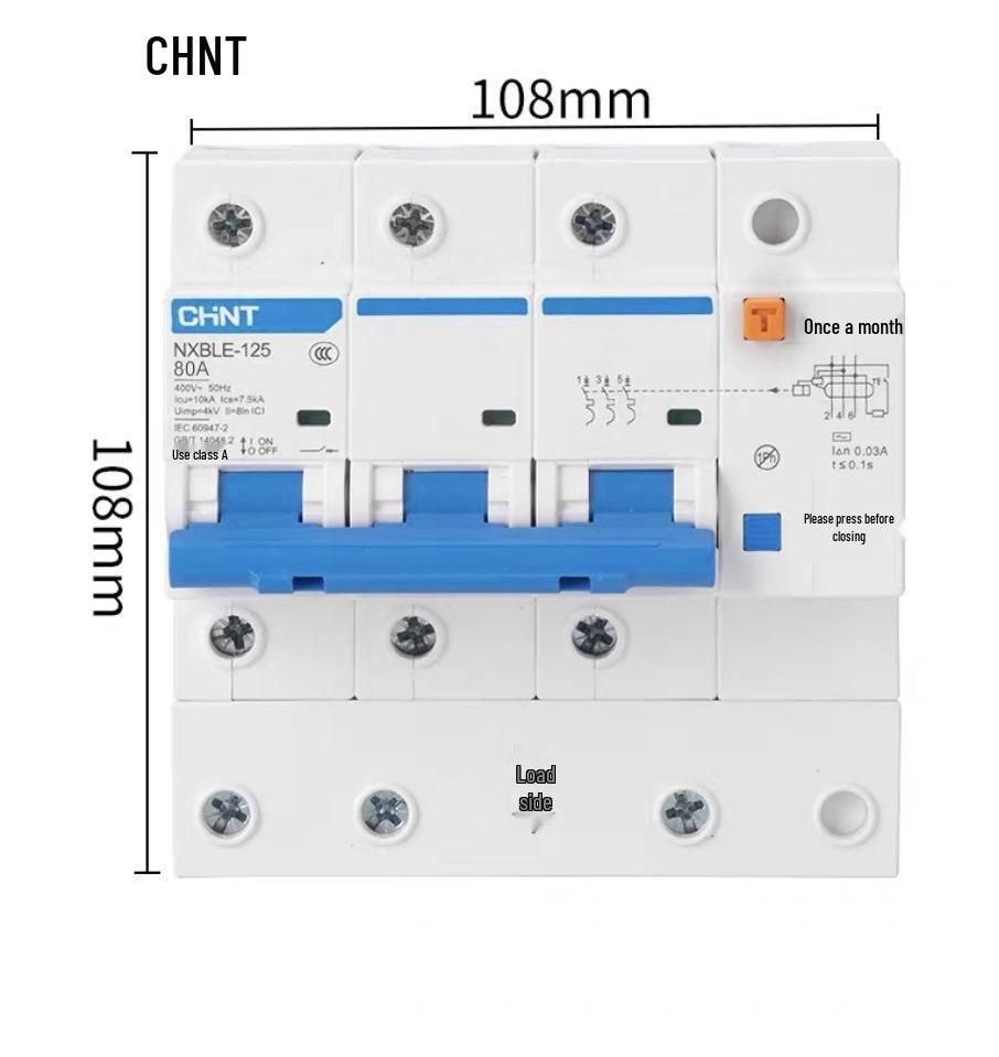 Chint 2P MCB Circuit Breaker with Air Switch, 220V RCD, 32A/63A, for Three-Phase Household Electrical Protection