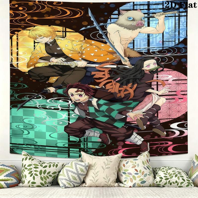 Demon Slayer Wall Tapestry Aesthetic Wall Hanging Printed Fabric Blanket Decorative Tapestries For Bedroom Living Room Home Decor