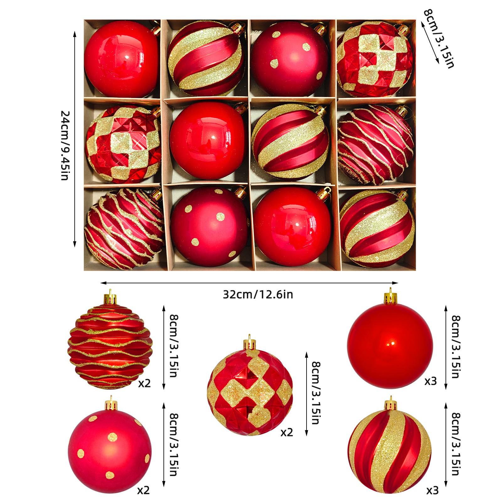 Hand-Painted 8cm Electroplated Christmas Ball Set - 12 Plastic Ornaments 8cm (12 pieces)
