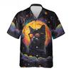 Herren Hawaii Strandhemd Druck Lustige Katze Taco Pizza T-Shirts Oberteile Kurzarm Knopfleiste Urlaub Aloha Hemden Streetwear