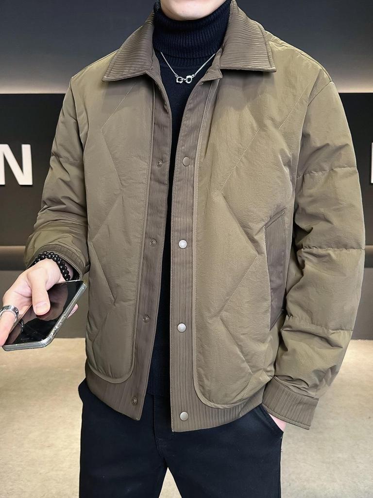 Men's Winter Lightweight Trendy Korean-Style Casual Down Jacket with Shirt Collar.