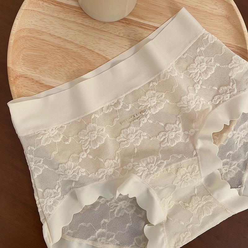 Damen Sommer Reiner Spitzenjacquard Blasennetz Wickel Hüfte Haut 10A Antibakterischer Schritt Taille Dreieck Slips