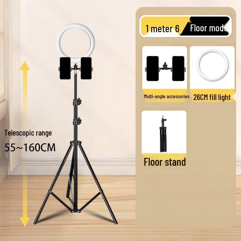 Dual-Position Live Streaming Tripod with Fill Light for Video Recording
