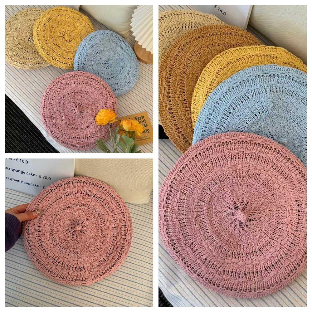 New Retro Style Beret Cap Breathable Hollow Bonnets Cap Polyester Solid Color Sun Hat
