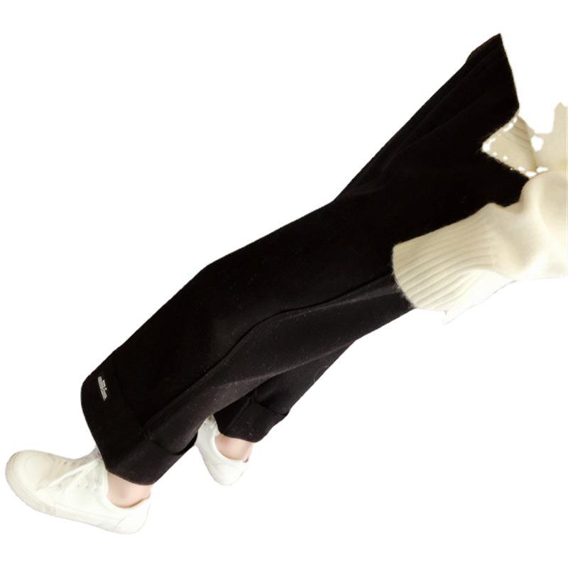 Pantaloni largi de lână pentru femei: Toamnă/Iarnă 2025, Croială dreaptă lejeră, Gros, cu talie înaltă, Lungime până la nouă puncte.