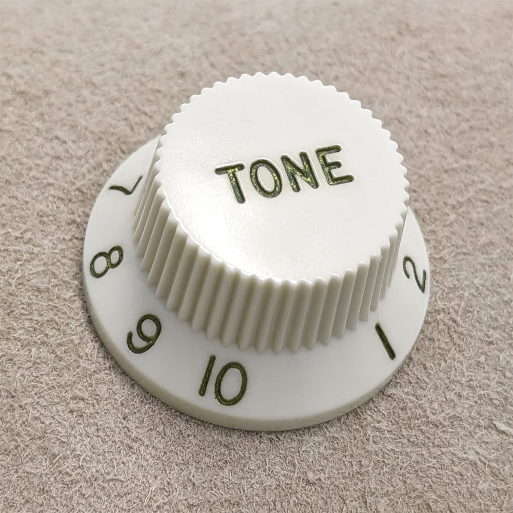 YJB PARTS Stratocaster Knob Set (1V2T) Compatible with Inch and Metric Scales (Aged White [Dark Green Letters])