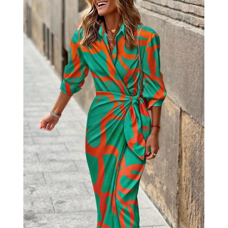 Frühling und Sommer Neue Damenbekleidung Locker und Vielseitig Tailliertes Hemdkragenkleid