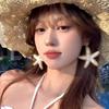 Straw Weaving Starfish Stud Earrings Exaggerated Star Pendant Earrings Party