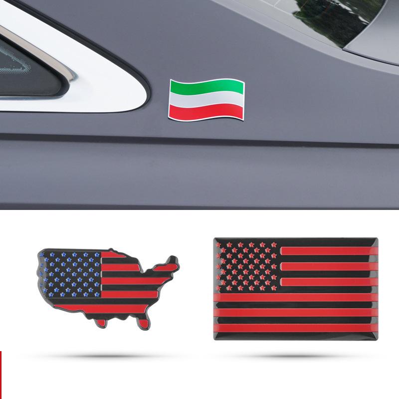 American Flag Car Stickers: Black, Black-Red, Black-Blue USA Map Metal Decal