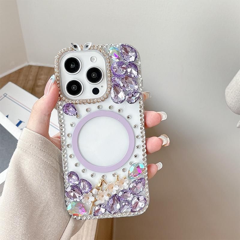 

Rhinestone Flower Magnetic Phone Case for Apple 16 Promax Luxury for IPhone 17 Personalized Trendy 15 Female Model For iPhone 7/8/SE 2020