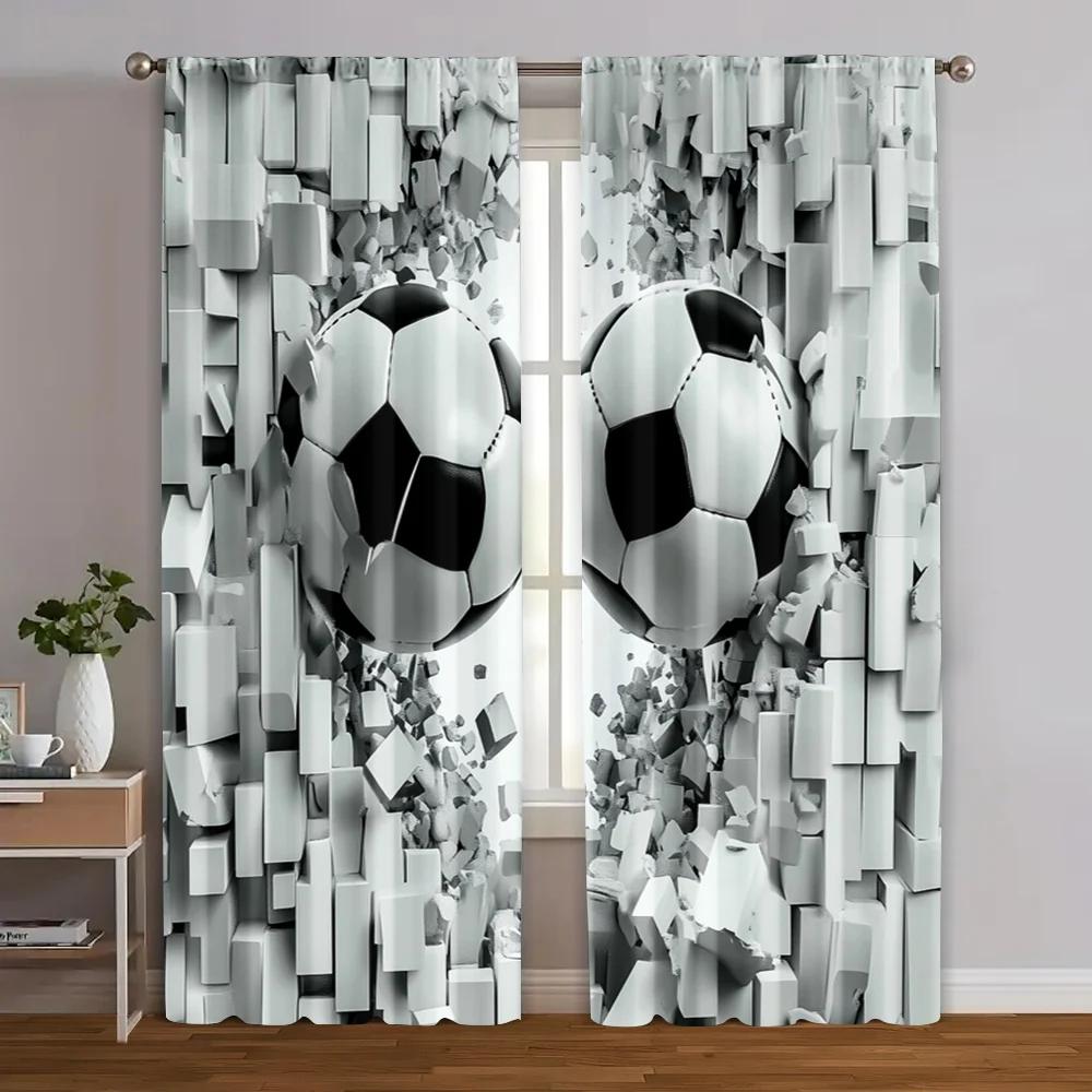 2pcs   Print Curtains  print Football Printed Versatile Durable Polyester (without rod) Art Deco Festive Perfect for Room