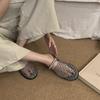 Flat-bottomed French Rhinestone Mesh Bag Head Half Slippers Women's Shoes Outer Wear 2025 Summer Vacation Beach Roman Sandals