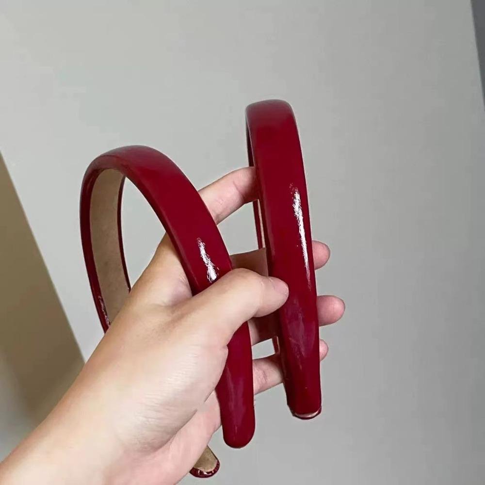 Retro Wine Red Leather Headband Leather Vintage Red Headband Fashion Compression Headband  Women