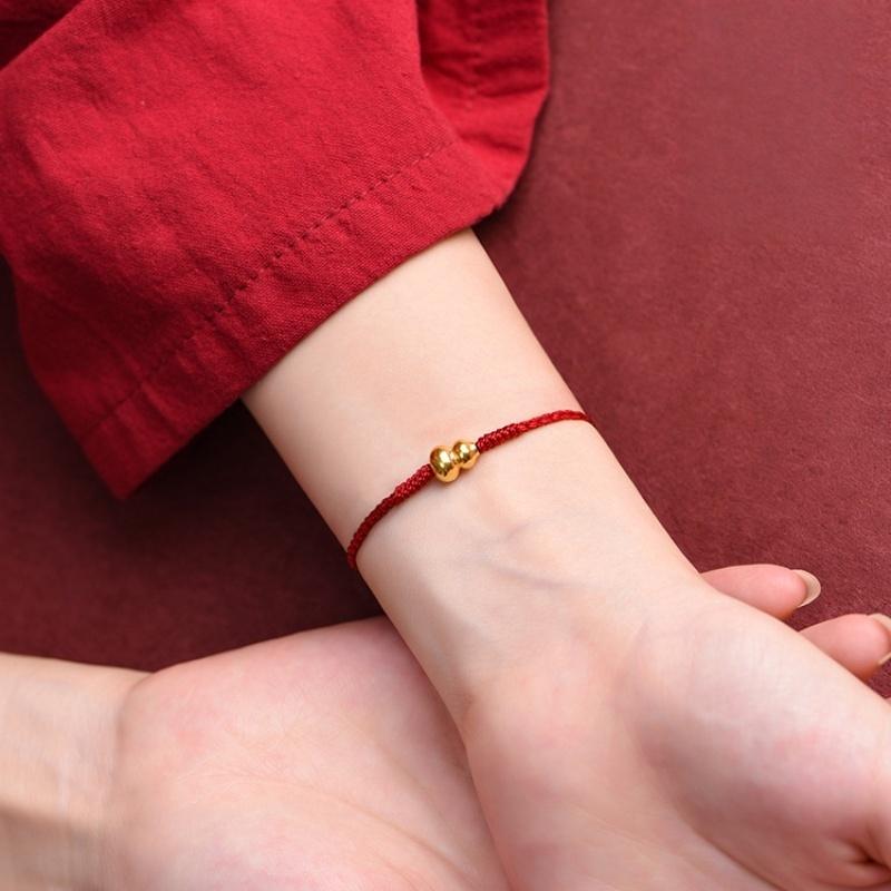 Fashion Handmade Woven Red Rope Bracelet For Couple Lucky Gold Color Calabash Charm Bracelet Good Fortune Bracelet New Year Gift