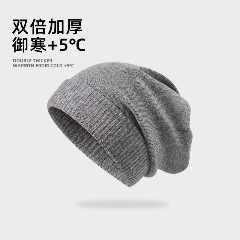 Double-layer Thickened Large Head Circumference Stacking Hat Men's and Women's Winter Knitted Wool Hat Cold-proof and Warm Bag Head Cold Hat